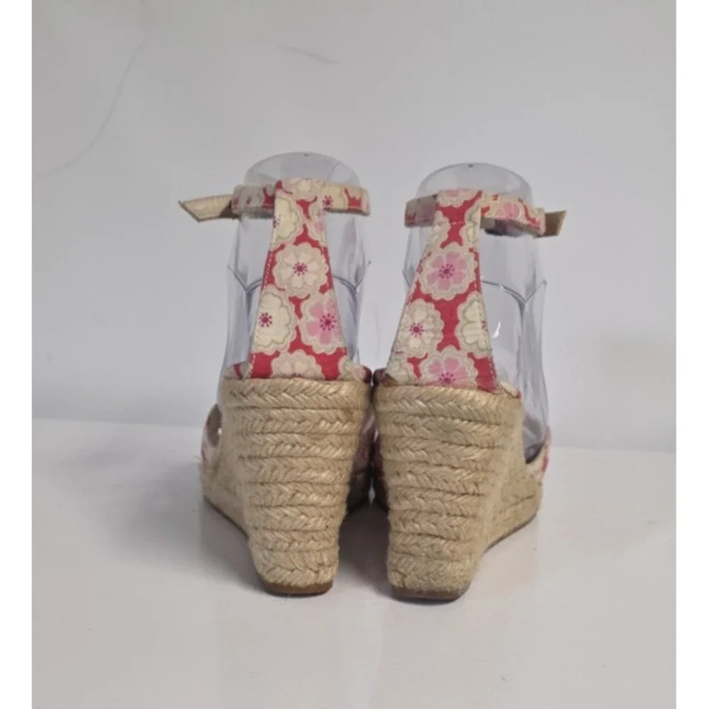 J Crew Womens 9 Espadrille Wedge Heels Floral Canvas Ankle Strap Sandals Pink
